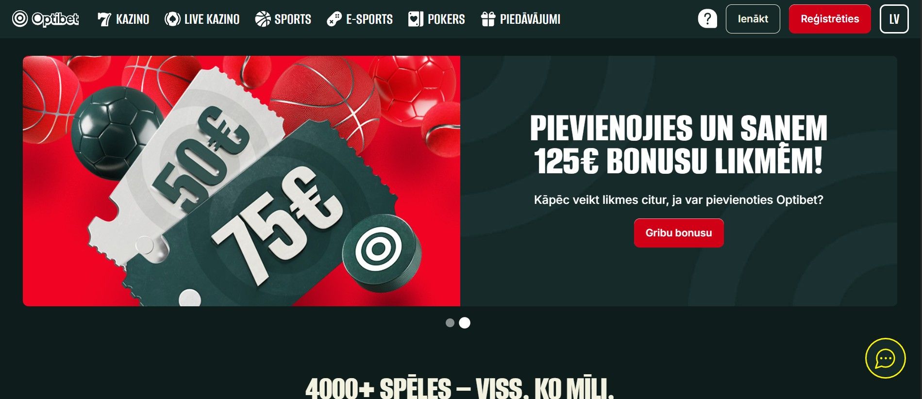 Optibet Latvijas mājaslapa