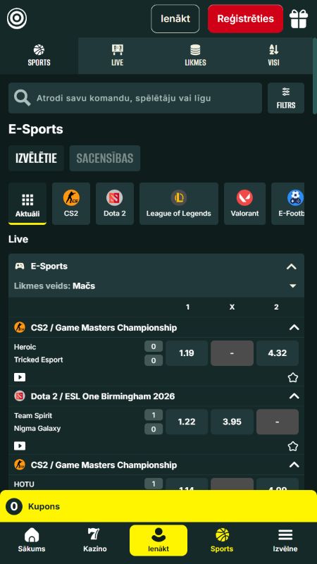 Optibet e-sporta likmes