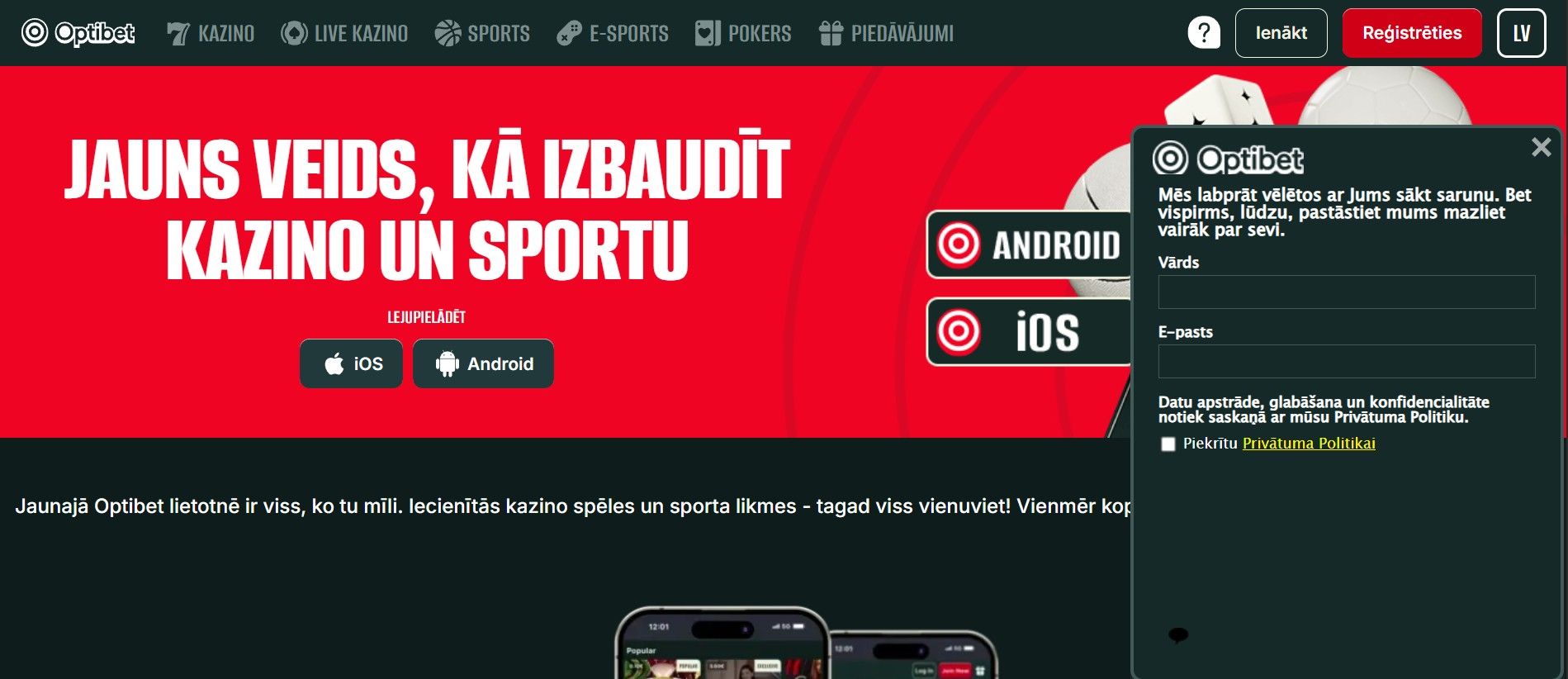 Klientu atbalsts Optibet Latvia
