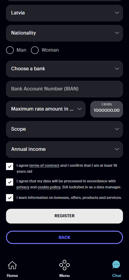 luckybet registration mobile step 4