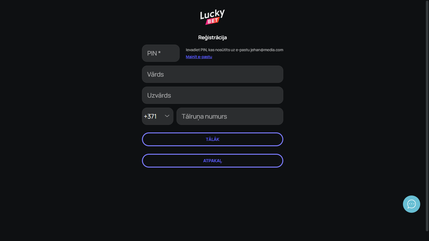 luckybet registration step 3