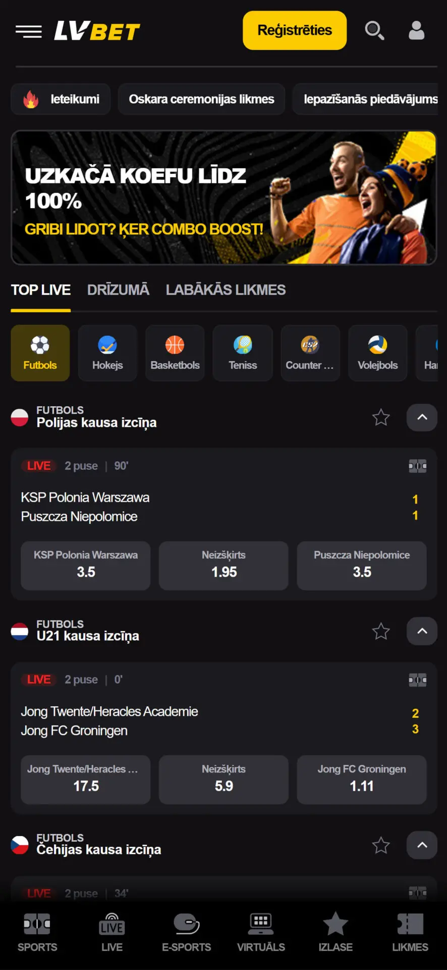 Zrzut ekranu aplikacji Lvbet na iPhone