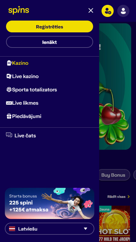 Spins navigation menu