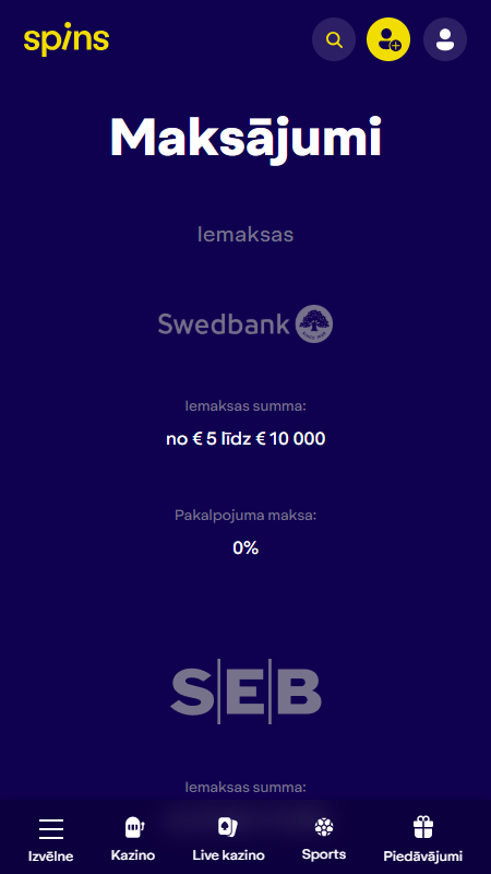 Spins payment options