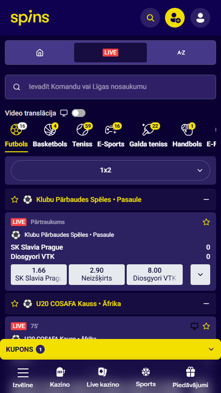 Spins Bookmaker Live betting