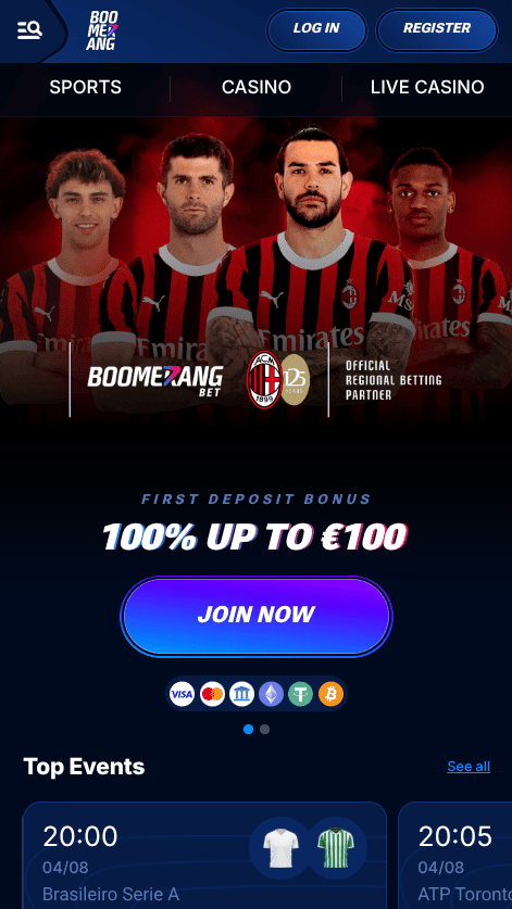 Tiešsaistes BoomerangBet mājas lapa
