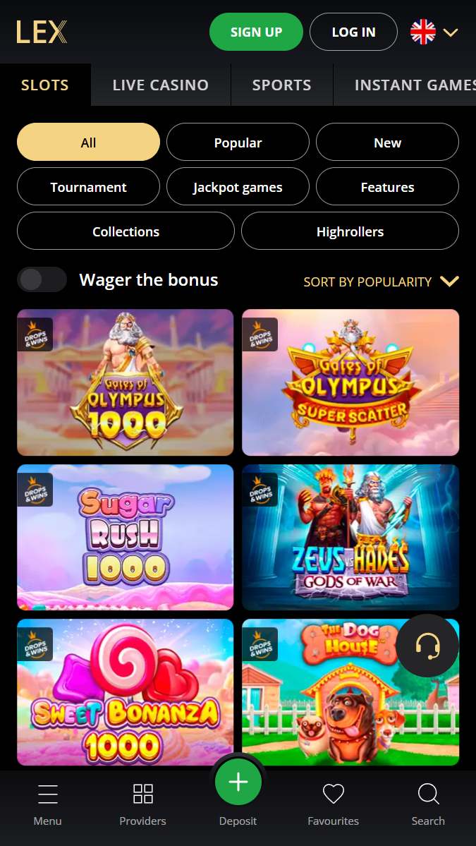 Lex Casino Latvia pieejamās spēles