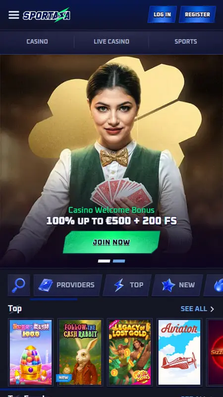 Schermata del login Sportaza casino
