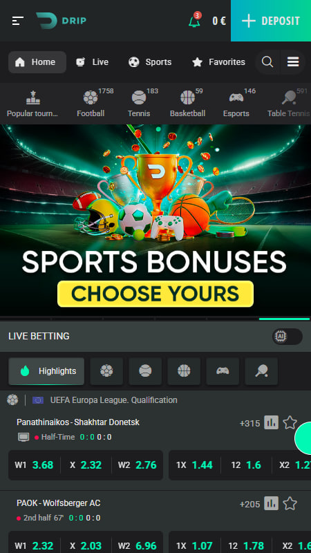 Sports un derību tirgi Drip vietnē
