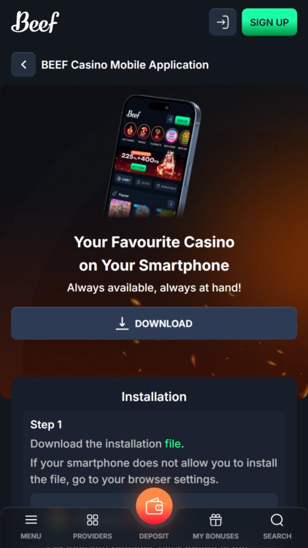 Beef Casino Mobilā aplikācija