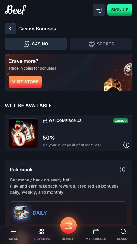 Beef bonusi un akcijas