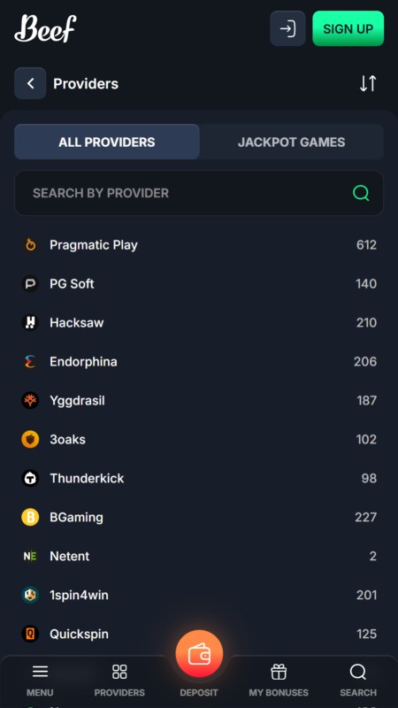 Beef Casino spēļu izstrādātāji