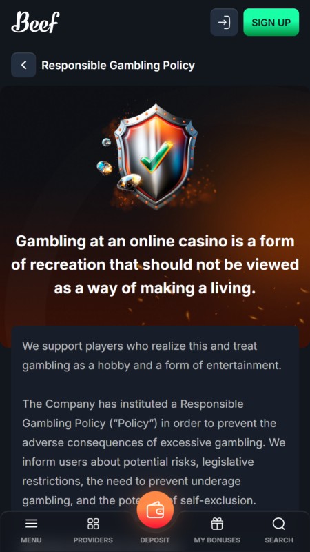 Beef Casino Atbildīga spēle