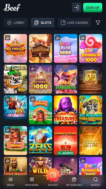 Beef kazino interfeiss