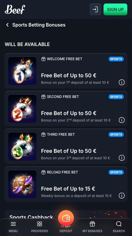 Beef bonusi un akcijas