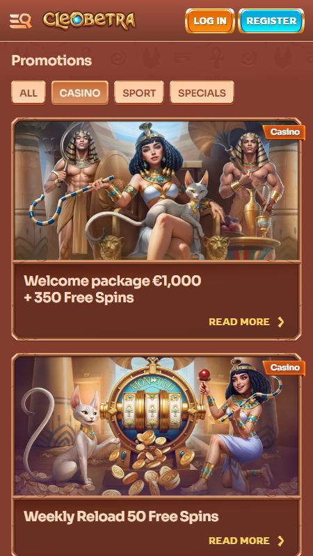 Страница акций на CleoBetra