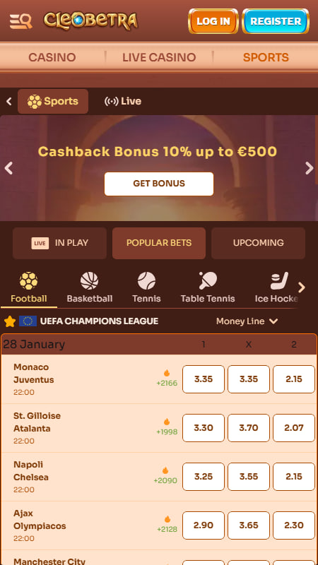 Спортивные ставки на сайте Cleobetra