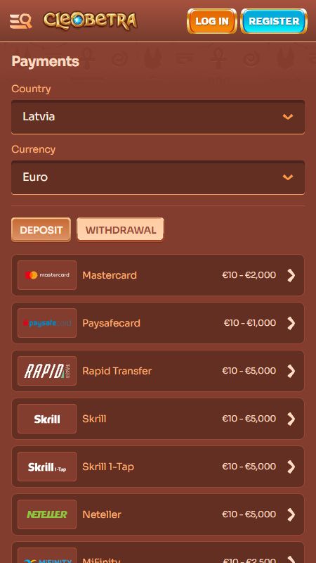 Раздел способов оплаты на CleoBetra