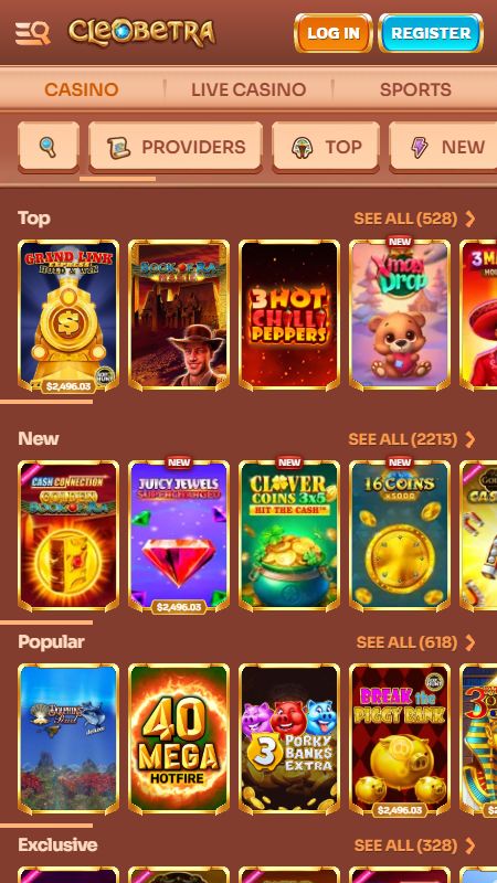 Раздел онлайн-казино на CleoBetra