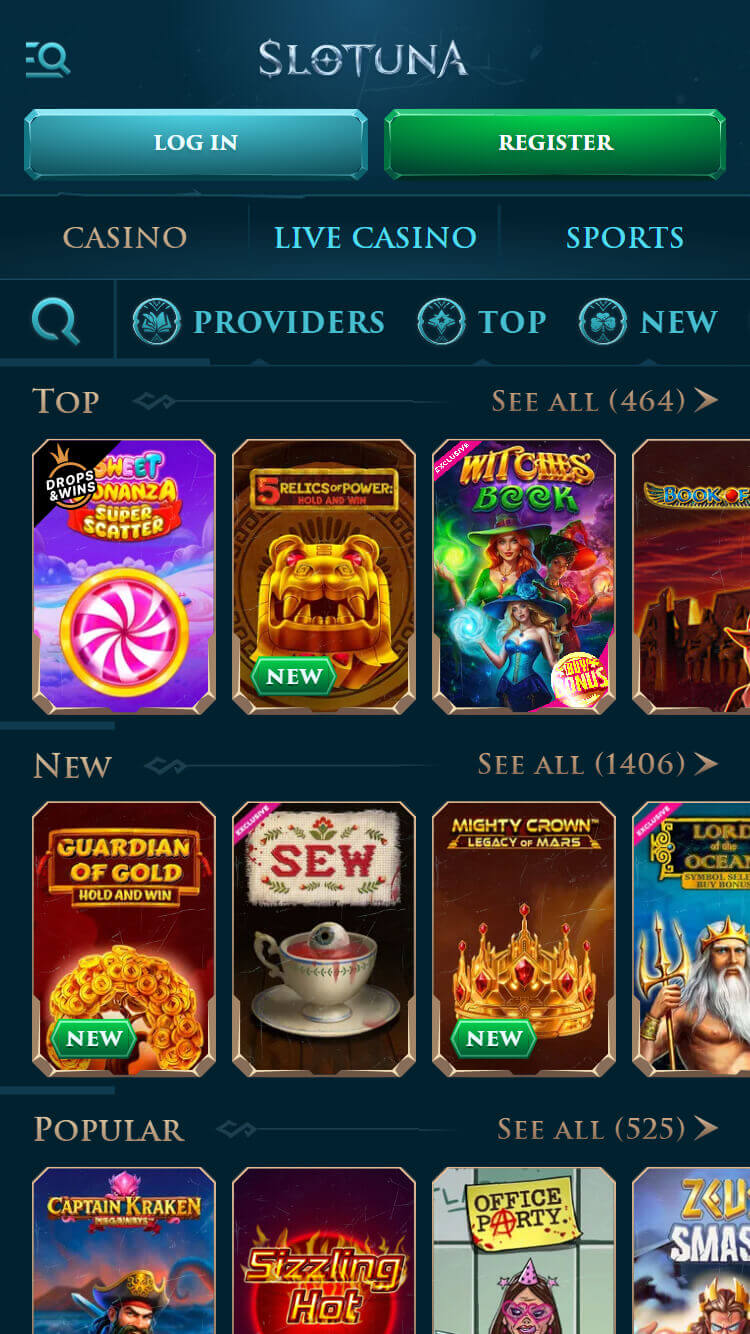 Slotuna Spēļu piedāvājums