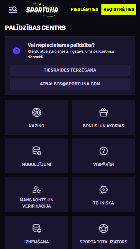 Sportuna support page