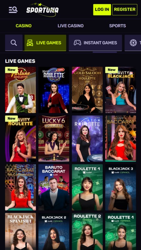 Sportuna Live casino games