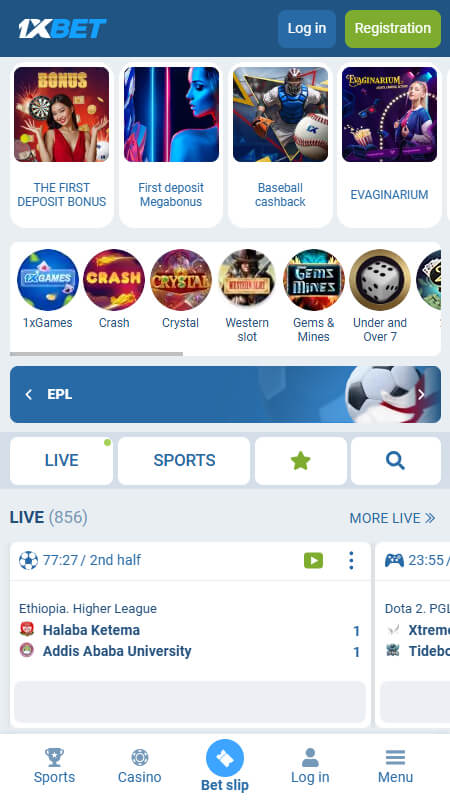 1xBet main page en