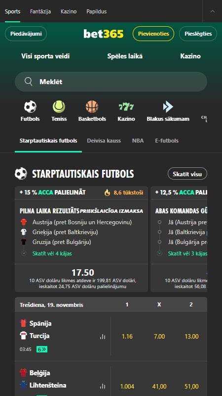 Bet365 bookmaker main page