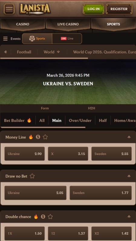 Lanista Линия и рынки ставок