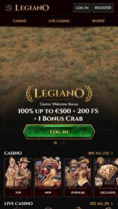 Legiano Casino sākumlapa
