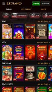 Legiano kazino spēļu sadaļa
