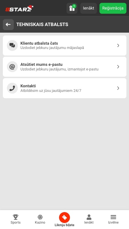 Palīdzības centrs vietnē 888starz