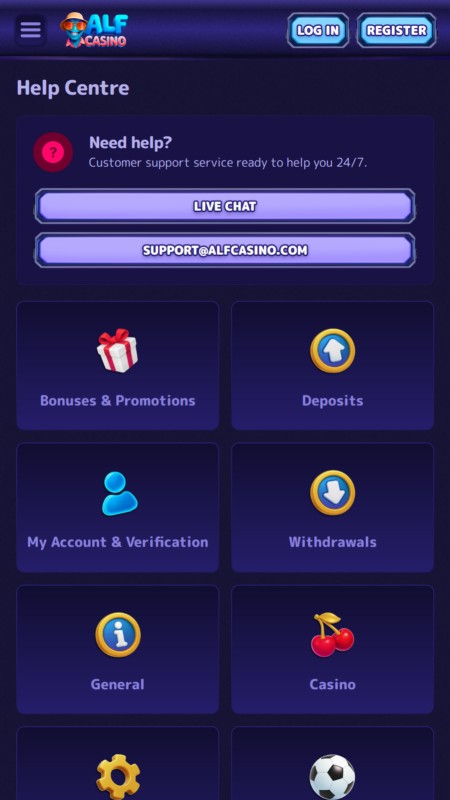 Alfcasino Служба поддержки клиентов