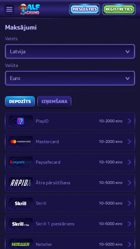AlfCasino payment options