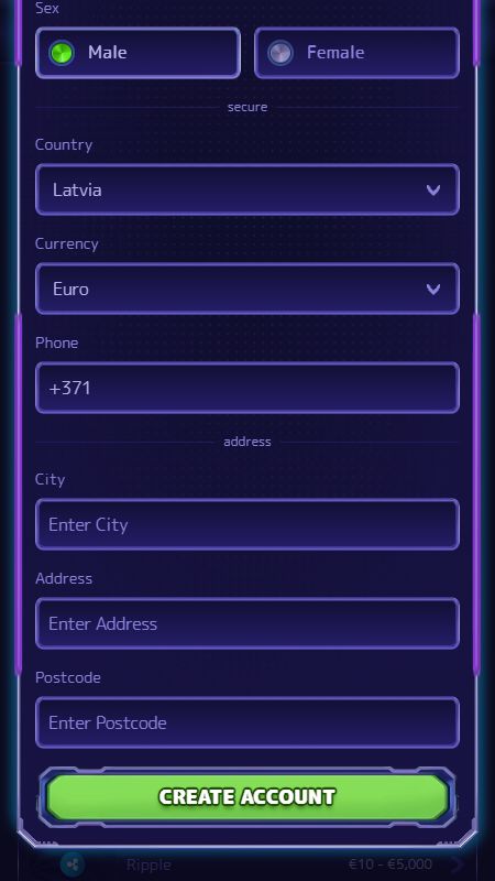 Создание учетной записи на AlfCasino