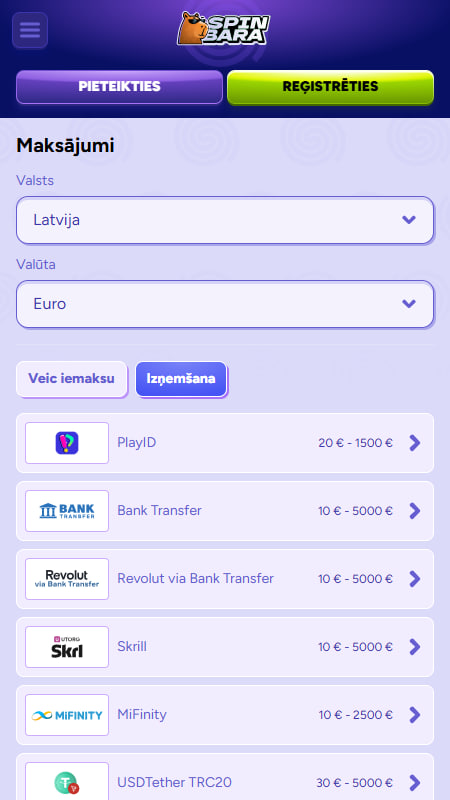 Spinbara kazino Izmaksas