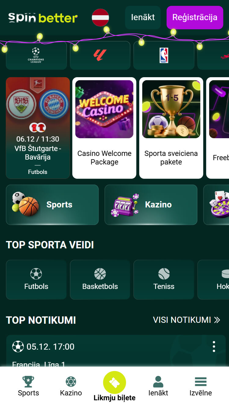 SpinBetter reģistrācija