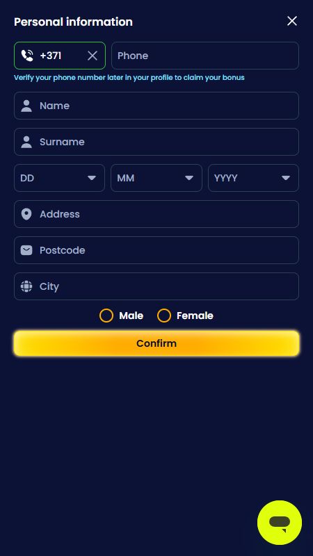 Konta izveide vietnē TrinoCasino