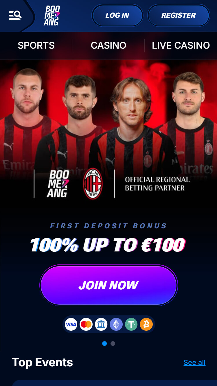 Регистрация в Boomerang Bet