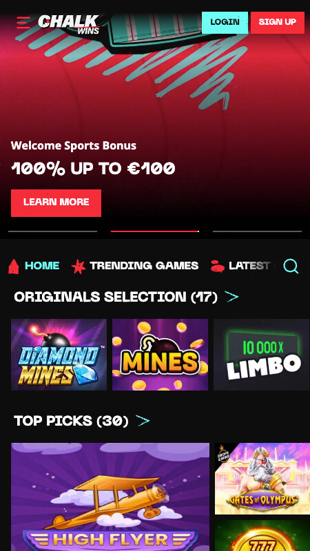 Главная страница букмекера Chalk Wins
