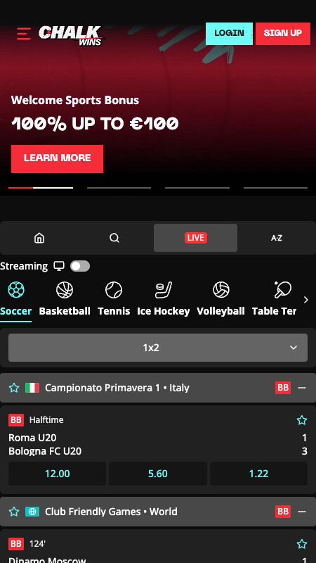 Интерфейс live-ставок Chalk Wins