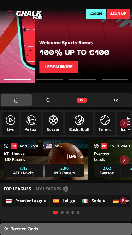 Интерфейс спортивных ставок Chalk Wins