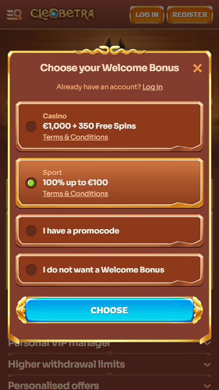 Pегистрация на сайте Cleobetra