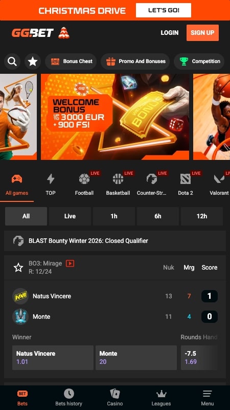 GGBet kazino sākumlapa