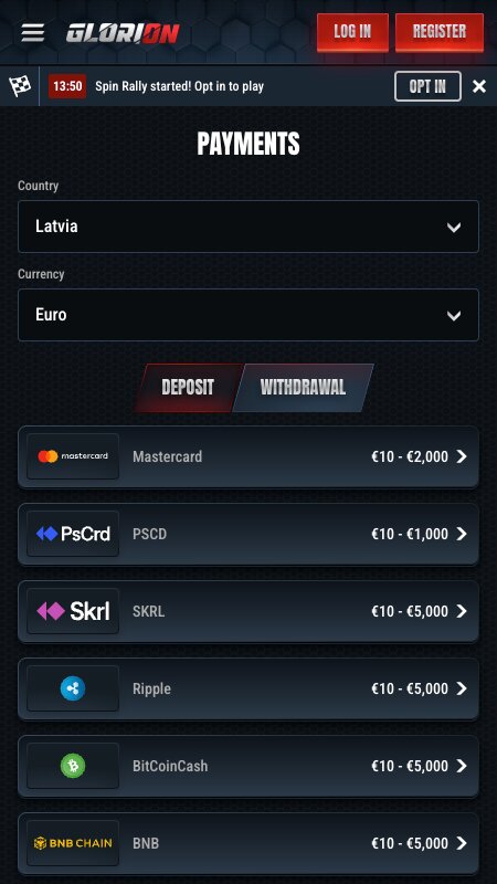 Способы оплаты на Glorion