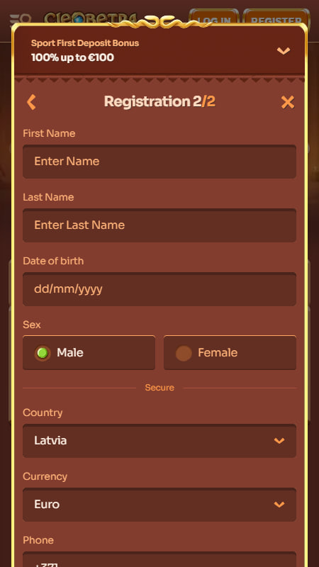 Cleobetra Этапы регистрации