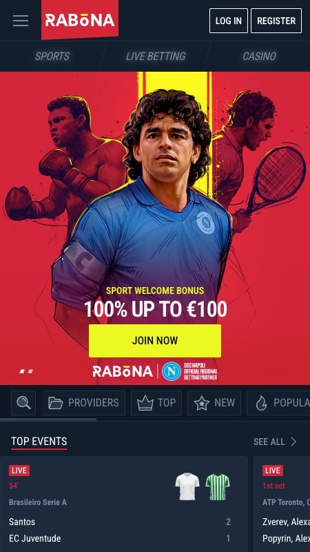 Главная страница Rabona