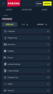 В Рабоне, Россия, доступны игры от различных поставщиков казино