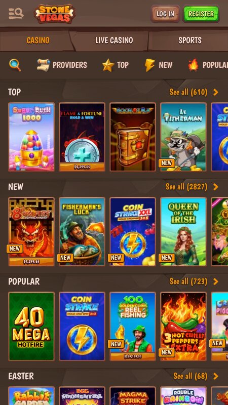 Интерфейс казино StoneVegas