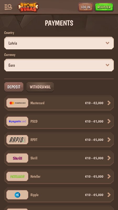 Способы оплаты на StoneVegas